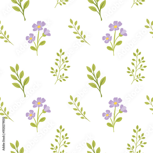 Wild flower seamless pattern with botanical background. Purple wild flowers.