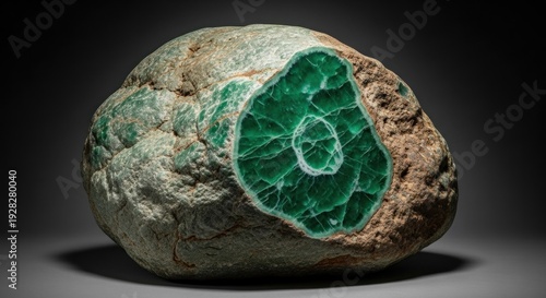 green stone isolated on black