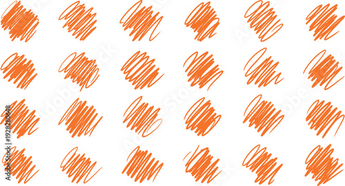 A grid of 20 orange scribbles on a white background with varying diagonal lines