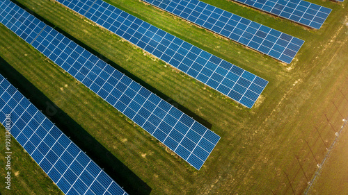 solar power plant top view from drone
