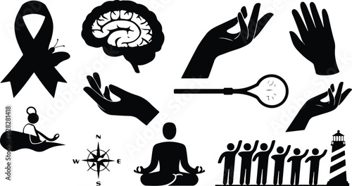 Multiple Sclerosis Awareness Silhouette Icon Set MS Awareness Typography Silhouette Icon Collection