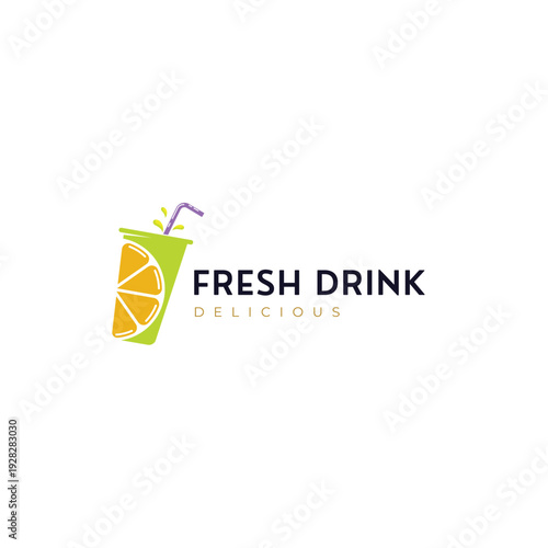 fresh drink logo with orange slice and straw