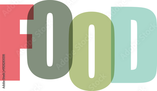 Overlapping colorful letters spell out F O D food text