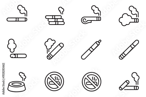 Smoking related icons collection featuring cigarettes vape pens and no smoking symbols