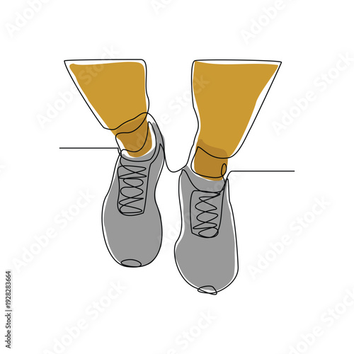 Continuous single line drawing of foot wearing casual sneakers shoes. One line art of sport shoes vector illustration editable stroke