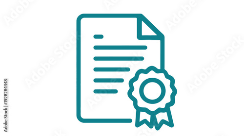Certificate icon with ribbon seal representing approval, quality assurance, award, license, legal document, or official recognition.