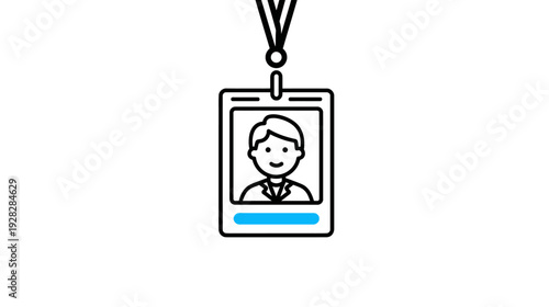 Outline ID badge icon with lanyard, representing identity, security, and access control for corporate events and professional identification.