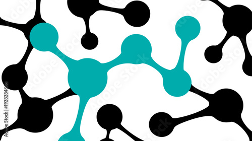 Abstract network pattern with connected teal and black nodes on a white background, representing data, technology, or molecular structure.