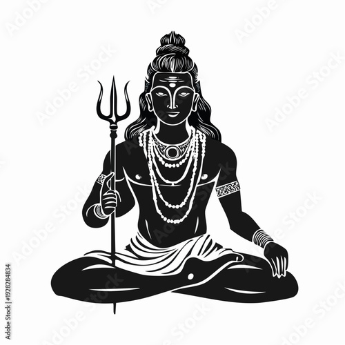 Silhouette Hindu God Shiva on White Background Vector Isolated Illustration