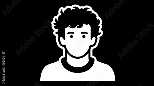Minimalist Curly Haired Person Avatar Icon - Generic User Profile Vector Graphic for Web Design and UI Elements