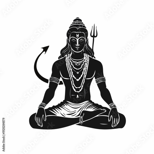 Silhouette Hindu God Shiva on White Background Vector Isolated Illustration