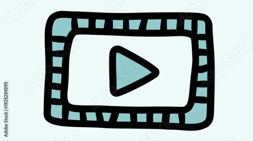 Cute Hand-Drawn Doodle Video Player Icon with Play Button. Simple Cartoon Style Multimedia Graphic Element for Digital Content.