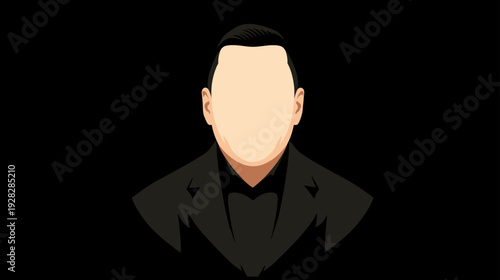 Anonymous man in dark suit, faceless portrait illustration on black background, professional avatar, business concept, minimal design