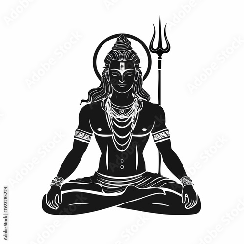 Silhouette Hindu God Shiva on White Background Vector Isolated Illustration