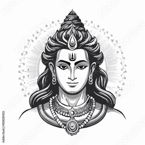 Hindu God Shiva on White Background Vector Isolated Illustration