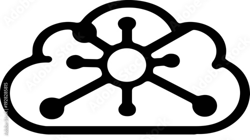 Cloud Computing Network Icon - Digital Technology, Data Connection, Global Server Hub, and Internet Service Concept