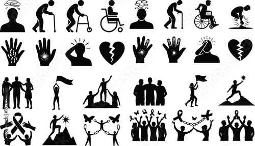 MS Awareness Typography Silhouette Icon Collection