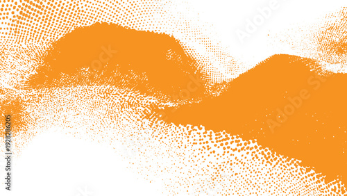 Orange halftone pattern with dots and abstract shapes on transparent background