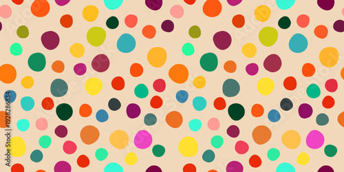 Color dots pattern seamless pattern for backgrounds and designs. Modern digital wallpaper. Cute birthday polka dot seamless texture. Colorful clown repeated round confetti background. 