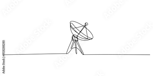 Continuous one line of a satellite dish pointing to the sky, drawn illustration.
