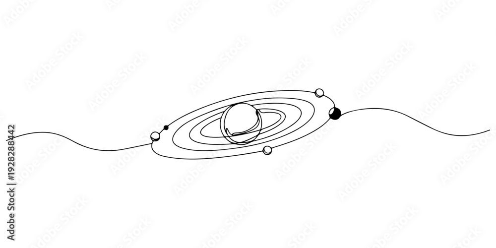 Ταπετσαρία Continuous one line of a planetary orbit system, drawn illustration