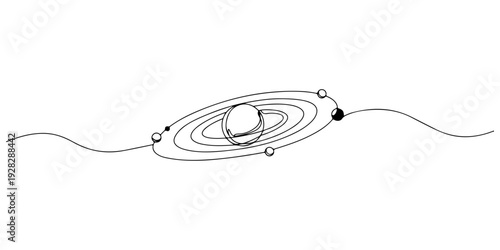 Continuous one line of a planetary orbit system, drawn illustration.