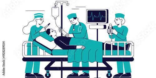A team of medical professionals perform surgery on a patient in a modern hospital setting