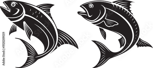 Fish Silhouette Clipart Set – Jumping Fish, Goldfish, Tuna & Fishing Logo Vector Design .