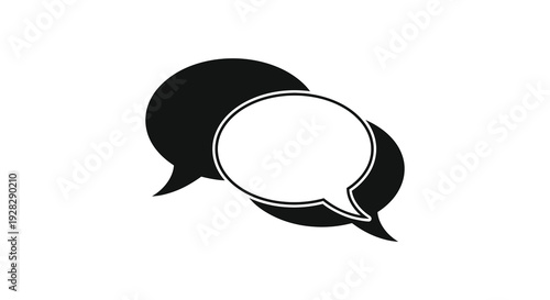 Overlapping speech bubbles in black and white create a minimalist communication graphic silhouette high quality professional detailed modern