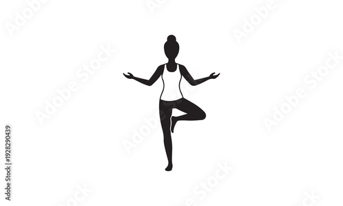 Woman in Tree Pose Yoga Silhouette, Minimalist Zen Exercise Illustration