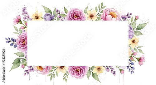 Vibrant floral border with blank white text box for creative design