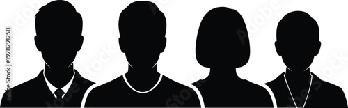 Group of professional business people silhouettes featuring diverse male and female profiles for corporate team avatar user profile icons on a white background