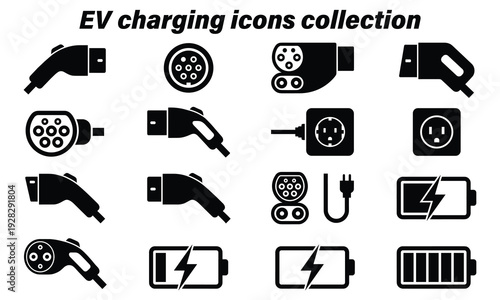 Electric vehicle charging icons for sustainable energy solutions