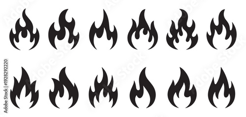 Set of black fire flame and campfire icons isolated on white background. vector illustration eps 10