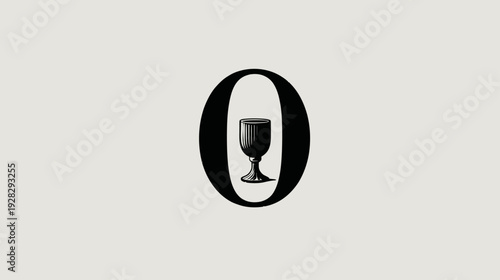 Elegant minimalist letter O design with a subtle goblet or wine glass shape integrated, isolated on a light background