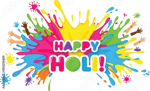 Vibrant celebration of Holi festival with colorful powder splashes and joyful atmosphere in a lively environment from a top viewpoint