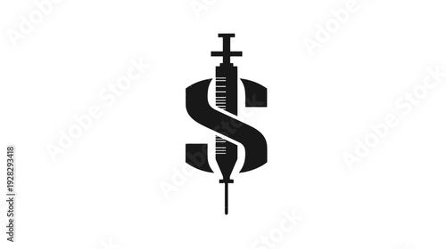 Symbolic dollar sign with integrated medical syringe, representing healthcare costs, pharmaceutical finance, drug prices, and health investment.