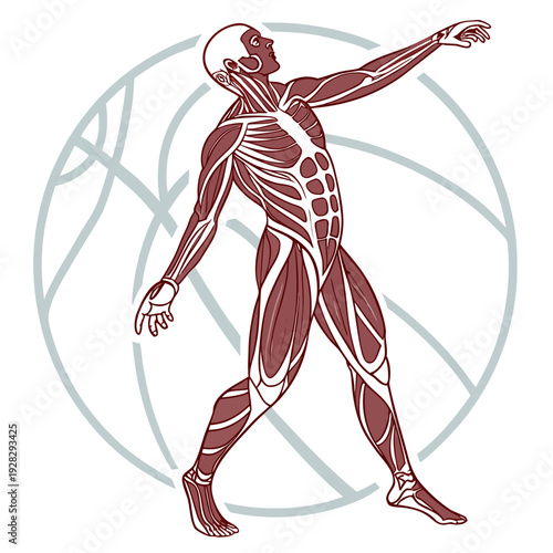Anatomical of human body with muscles and transparent background