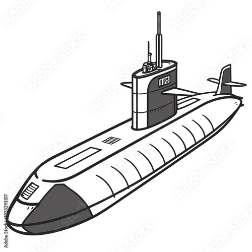 Submarine with conning tower and periscope defense