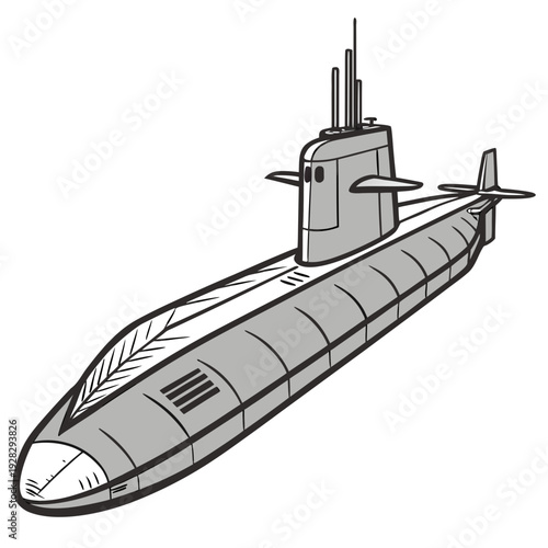 Gray submarine with black outlines and antennae on