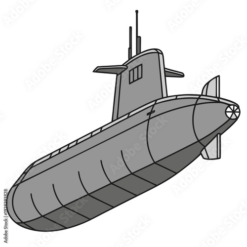 Gray submarine with conning tower and propeller defense submarine