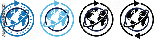 globe, rotation, icon, arrow, global, movement, earth, connectivity, international, travel, planet, orbit, direction, circular, motion, technology, environment, worldwide, symbol, dynamic