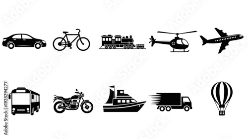 Transportation and Vehicle Icon Set – Modern Flat Transport Symbols Collection for Web and App Design