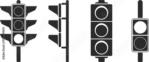 Collection of traffic light in different orientations and styles showcasing traffic control signals and urban infrastructure