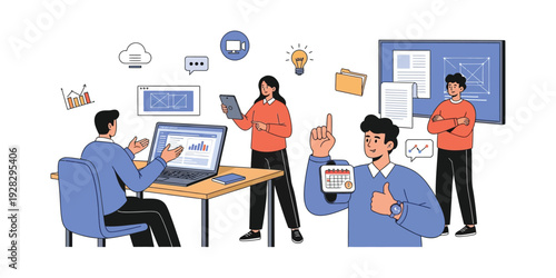 Vector illustration of a group of people as a marketing team. For business banner needs.