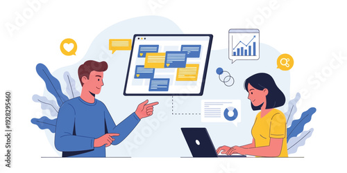 Vector illustration of a group of people as a marketing team. For business banner needs.