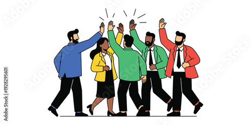 Vector illustration of a group of people celebrating a team's success. For business banner needs.