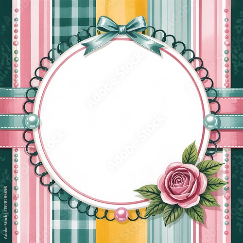 
Pastel Pink & Blue Scalloped Frame with Cute Bows, Pearls and Rose – Sweet Girly Border for Baby Shower, Birthday Invitations & Feminine Designs  
