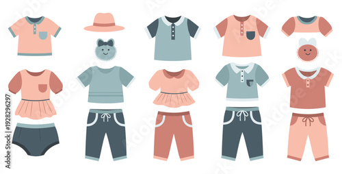 Children's Clothing Outfits Collection Vector Illustration Isolated on white background