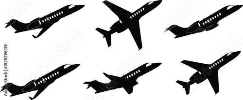 Black airplane silhouettes in various flight positions aircraft